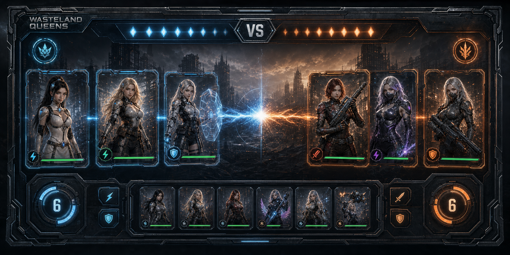Battlefield interface with two teams facing each other